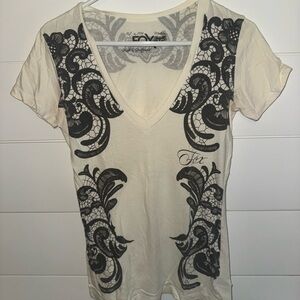 Fox Women's Short Sleeve Cream and Black Tee